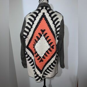 Davi & Dani Aztec Knit Back Corduroy Shacket Utility Jacket Medium